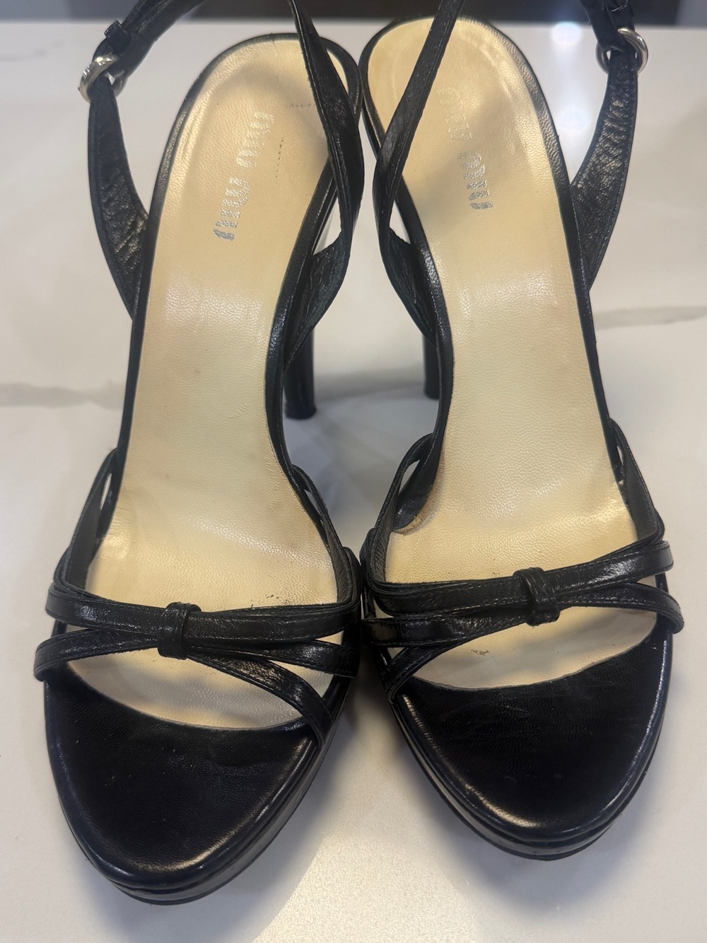Miu miu Black Strappy Slingback Heels - Women